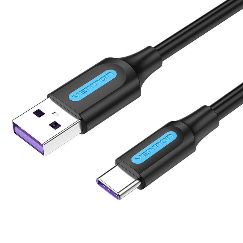 USB 2.0 A - USB-C kaapeli Vention CORBI 5A 3m Musta PVC