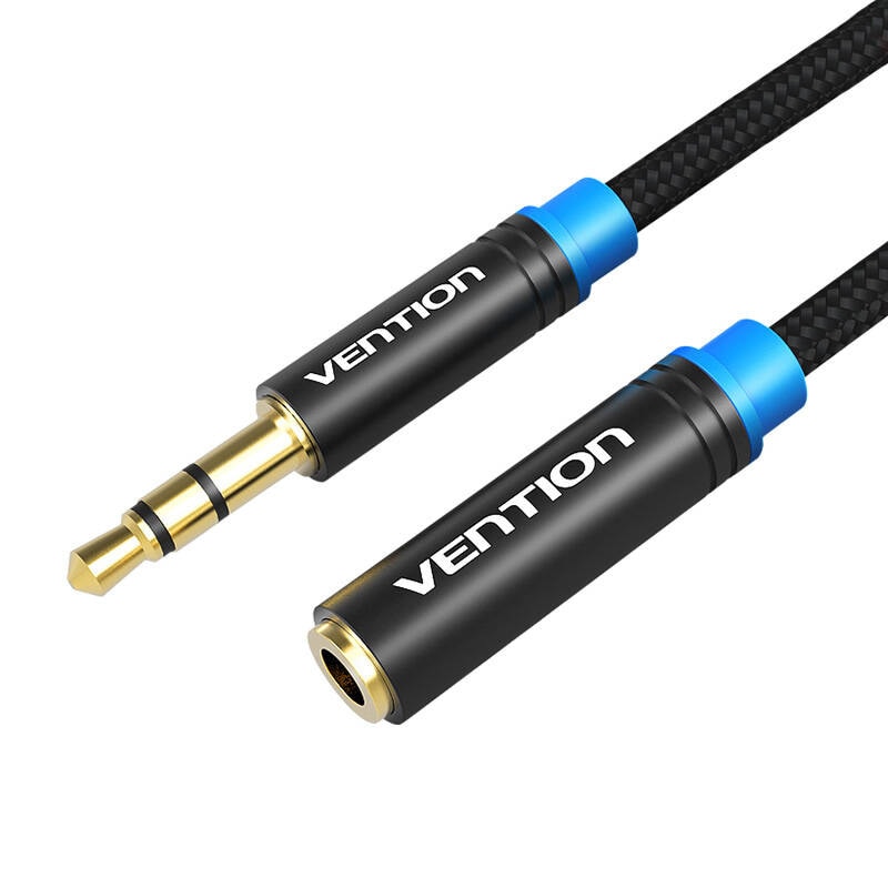 Kaapeli Audio Punottu 3.5mm uros-naaras Vention VAB-B06-B150-M 1,5m Musta