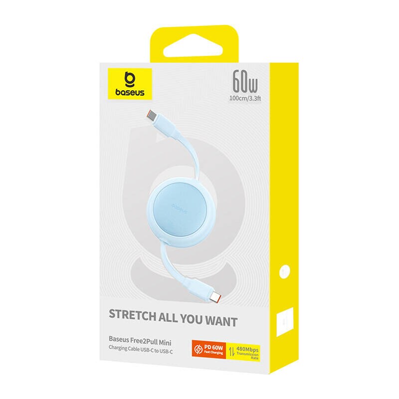 Baseus Free2Pull Mini USB-C - USB-C 60W USB-kaapeli, 1m (sininen)