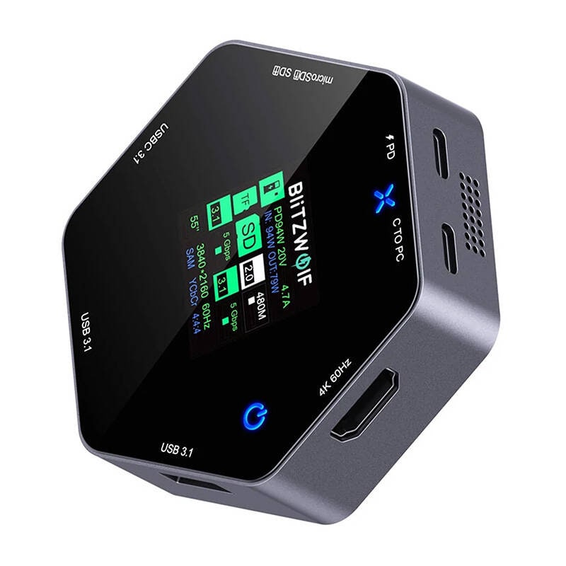 Blitzwolf 8in1 telakointiasema BW-TH16 USB 100W LCD Smart Display -näyttö