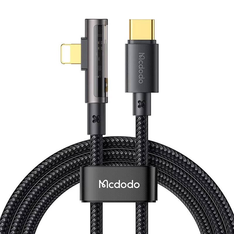 McDodo CA-3390 36W 1.2m USB-C Lightning kulma kaapeli (musta)