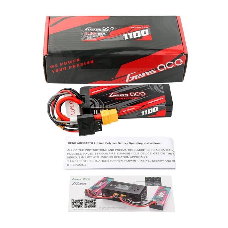 Lipo Gens ace G-Tech 1100mAh 11.1V 3S1P 60C GRP-76 Hardcase-akku XT60-pistokkeella