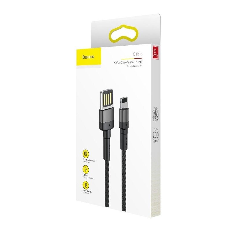 Baseus Cafule kaksipuolinen USB Lightning kaapeli 1.5A 2m (harmaa+musta)