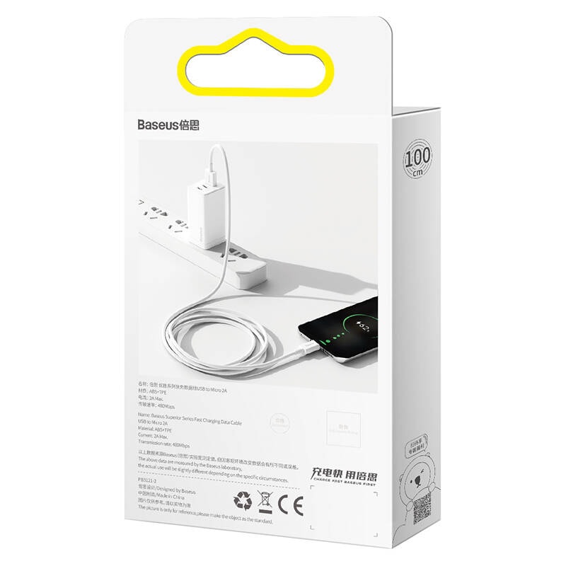 Baseus Superior-sarjan kaapeli USB-mikro-USB, 2A, 1m (valkoinen)