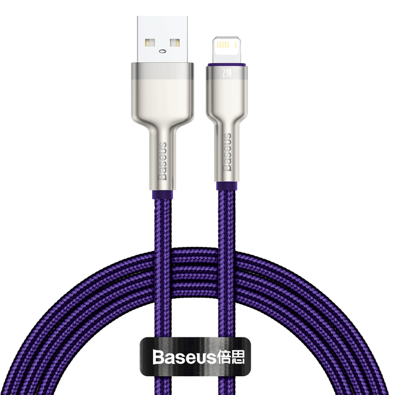 USB-kaapeli Lightningille Baseus Cafule, 2.4A, 1m (violetti)
