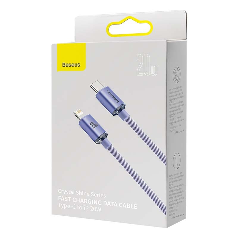 Baseus Kristallikaapeli USB-C Lightningiin, 20W, PD, 2m (violetti)