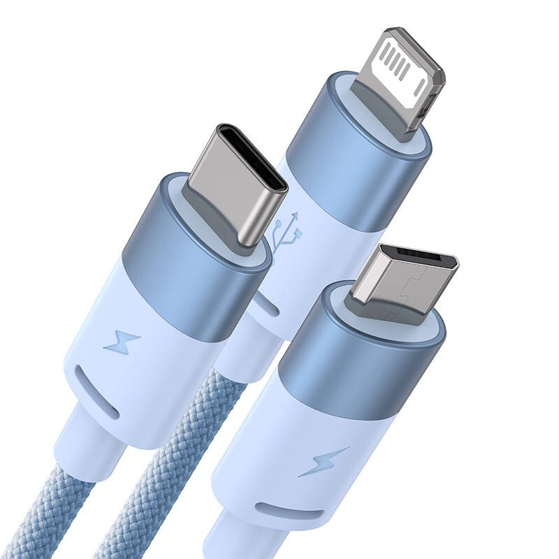 3in1 USB-kaapeli Baseus StarSpeed Series, USB-C + Micro + Lightning 3,5A, 1.2m (sininen)