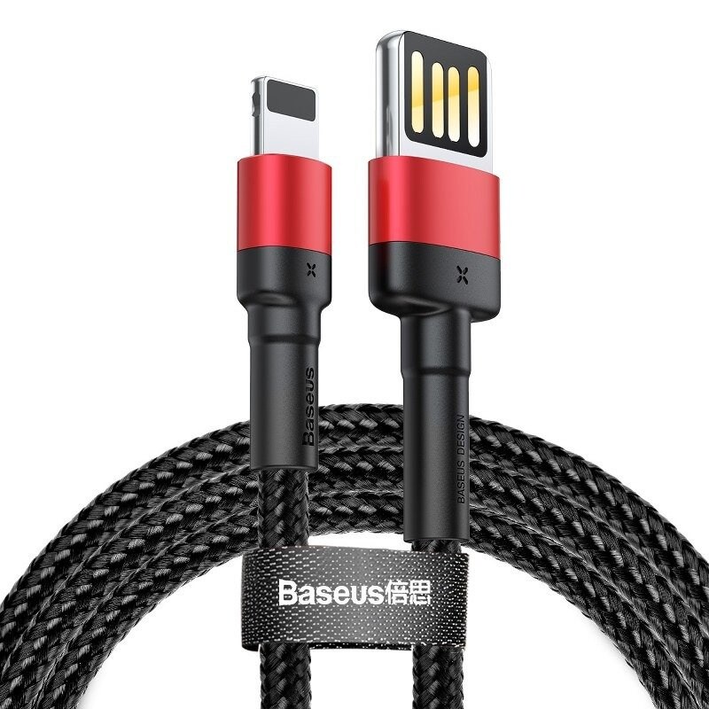 Baseus Cafule Kaksipuolinen USB Lightning -kaapeli 2,4A 1m (musta+punainen)