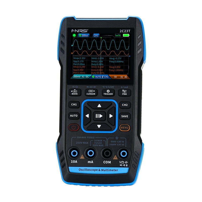 Kannettava 3-in-1 oskilloskooppi, jossa on yleismittari ja signaaligeneraattori, 10 MHz