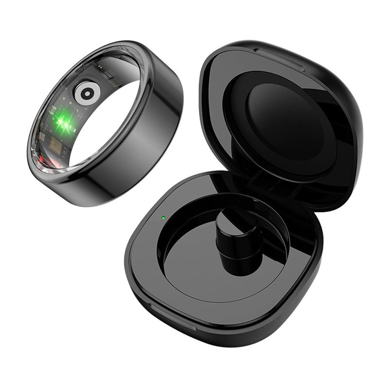 COLMI R02 Smart Ring, koko 12, 21,3 mm (musta) + latauskotelo