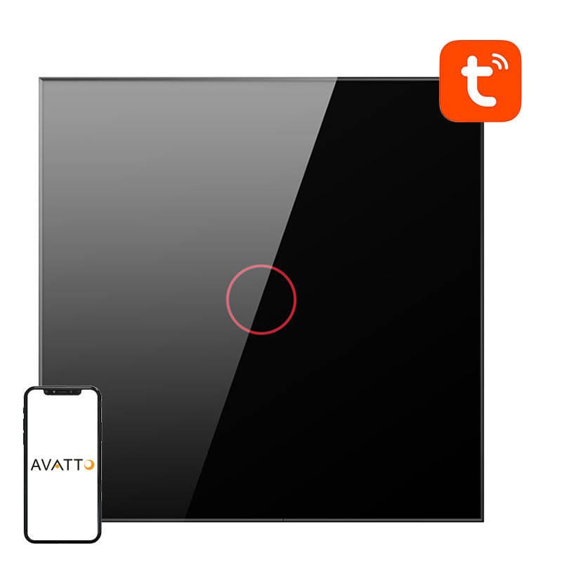 Älykäs valokytkin, WiFi, Avatto TS02-EU-B1, 1-tie, TUYA (musta)